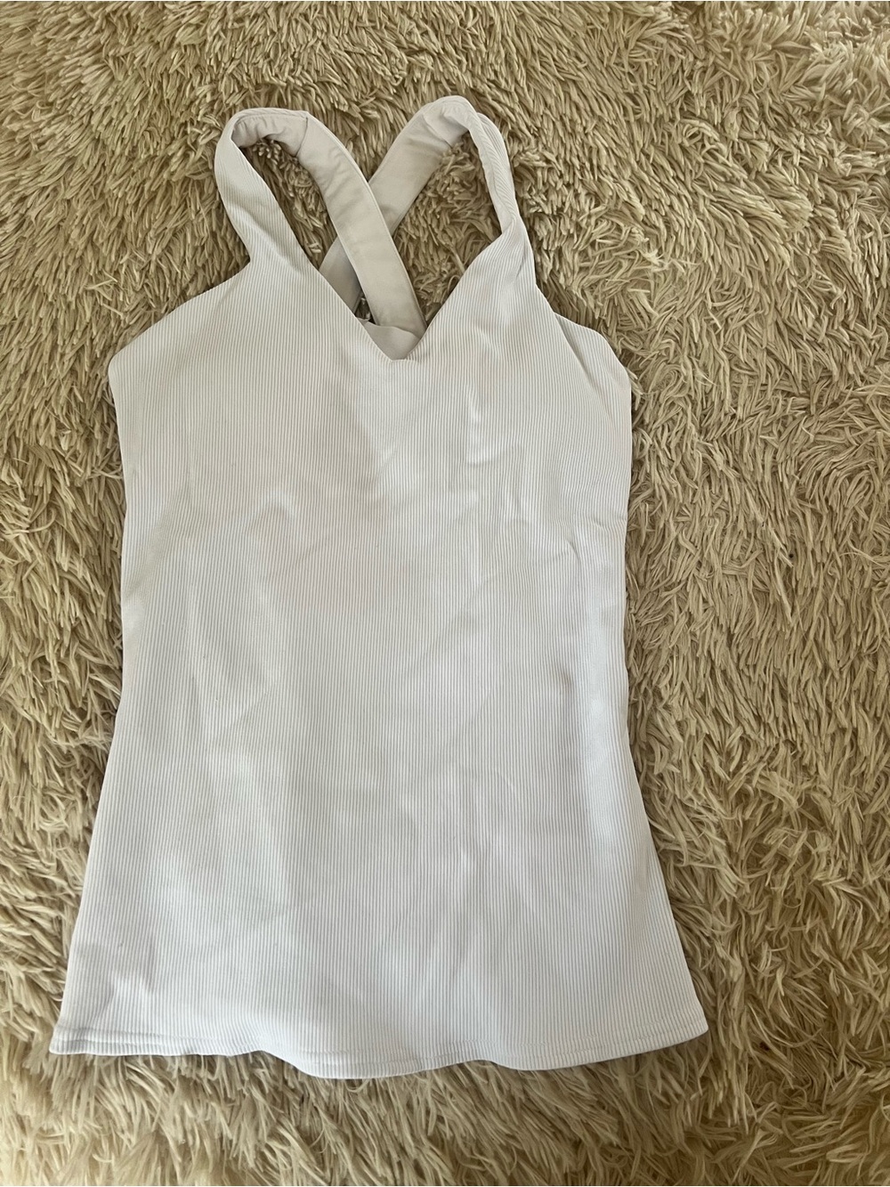 ALO Yoga White Ribbed V-Neck Cross-Back Tank
